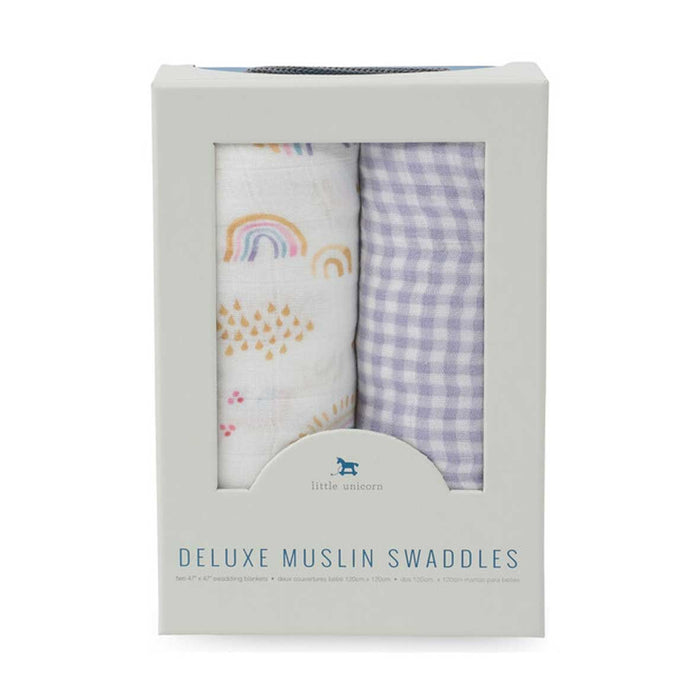 Little Unicorn Deluxe Muslin Swaddle 2pk – Rainbow Gingham | Koop.co.nz