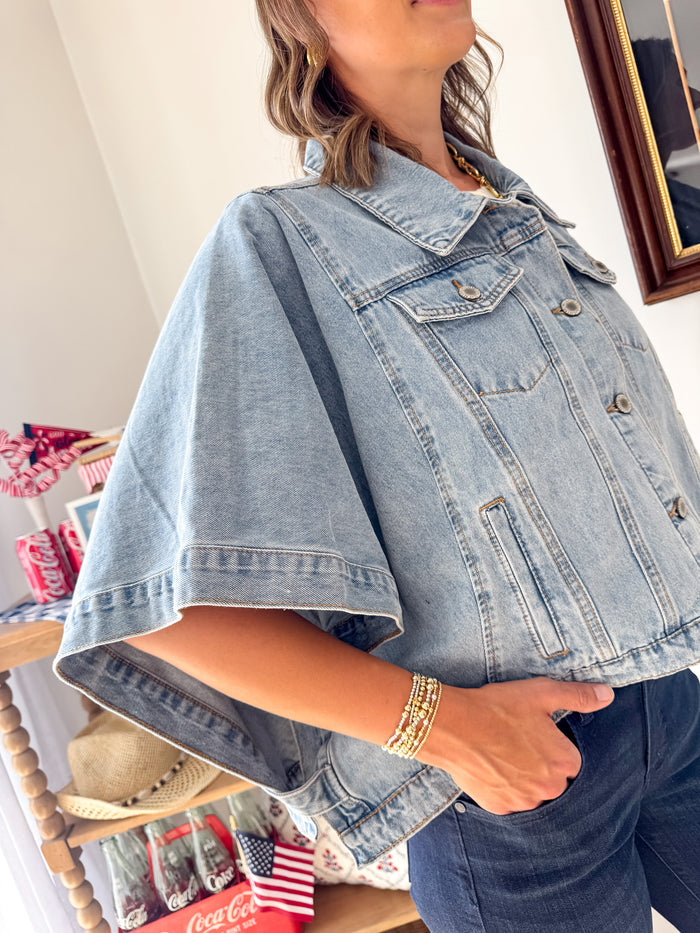 Wishlist Denim Poncho Short Sleeve Jacket – women's jacket