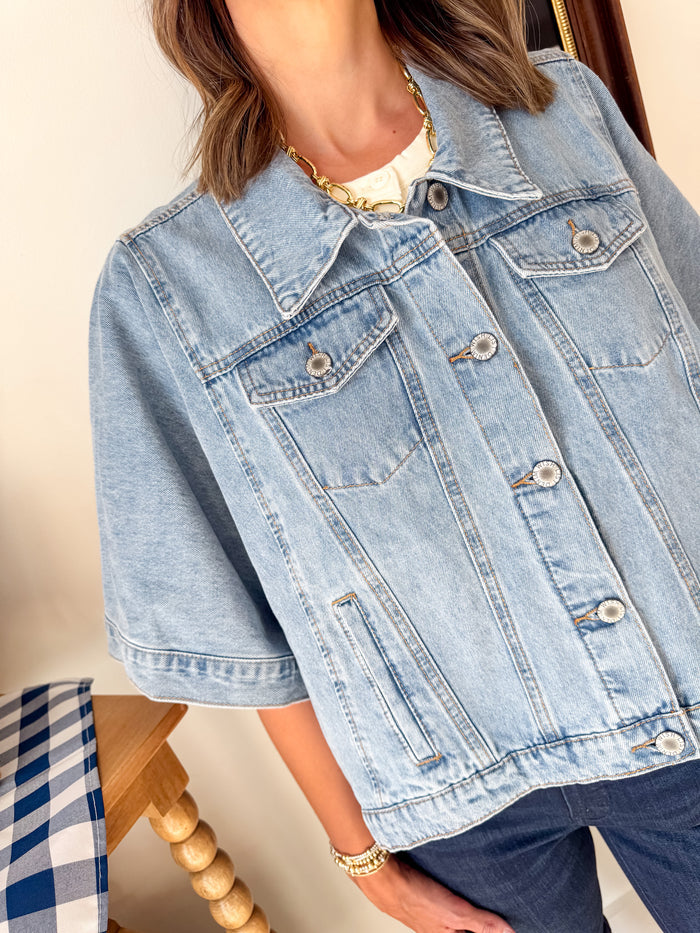 Wishlist Denim Poncho Short Sleeve Jacket – women's jacket