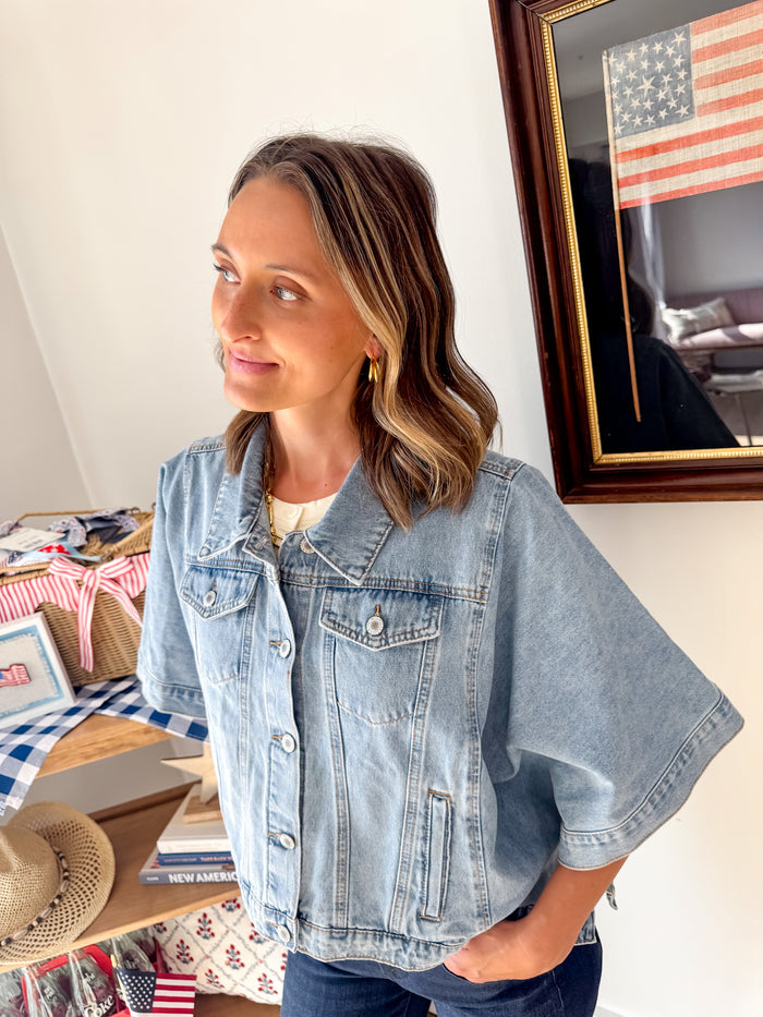 Wishlist Denim Poncho Short Sleeve Jacket – women's jacket