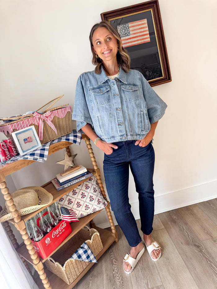 Wishlist Denim Poncho Short Sleeve Jacket – women's jacket