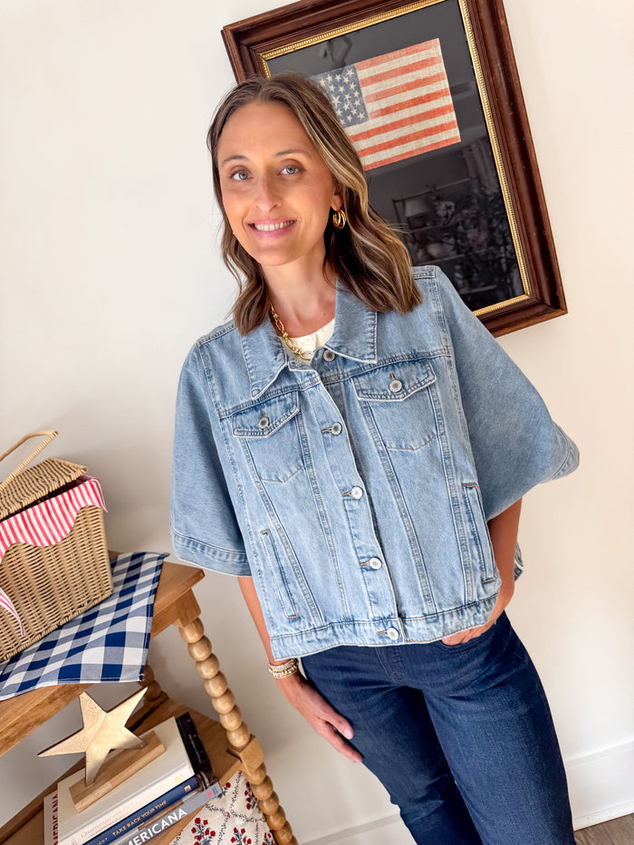 Wishlist Denim Poncho Short Sleeve Jacket – women's jacket