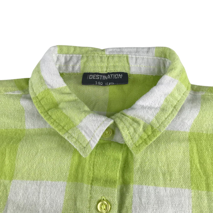 Destination 9-10 years lime green and white checked buttoned cotton shirt