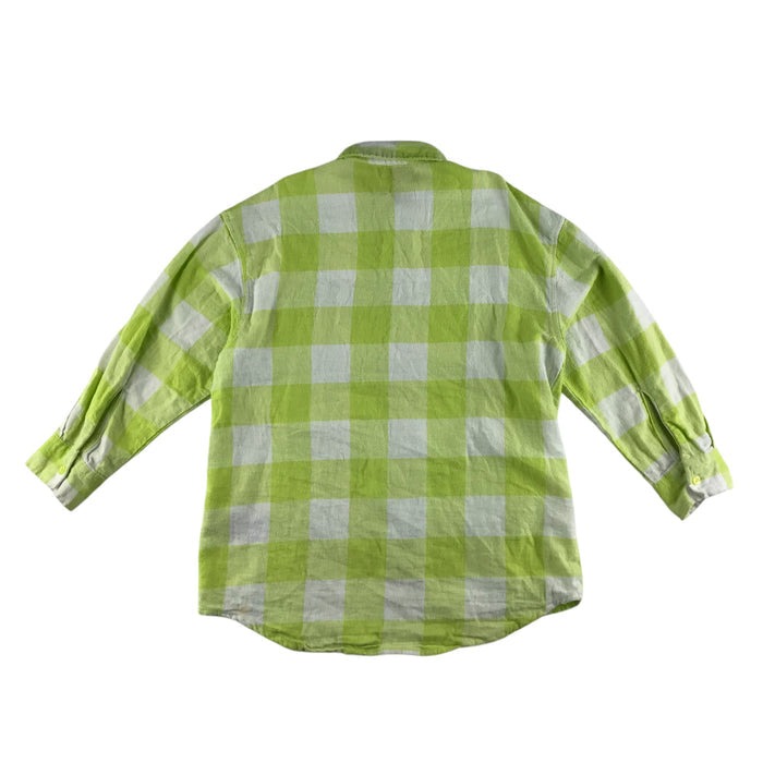 Destination 9-10 years lime green and white checked buttoned cotton shirt