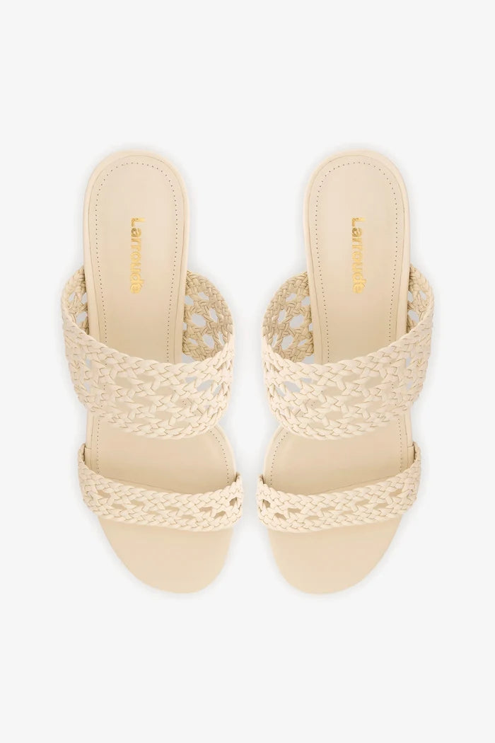 Dew Drop Macrame Sandal In Ivory Leather Mule Larroudé