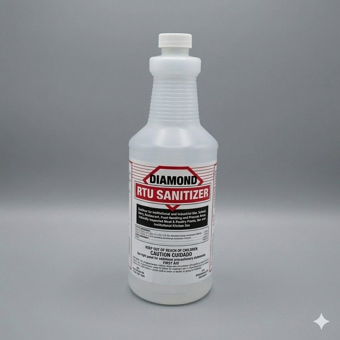 Bottle of Diamond RTU Sanitizer on a white background