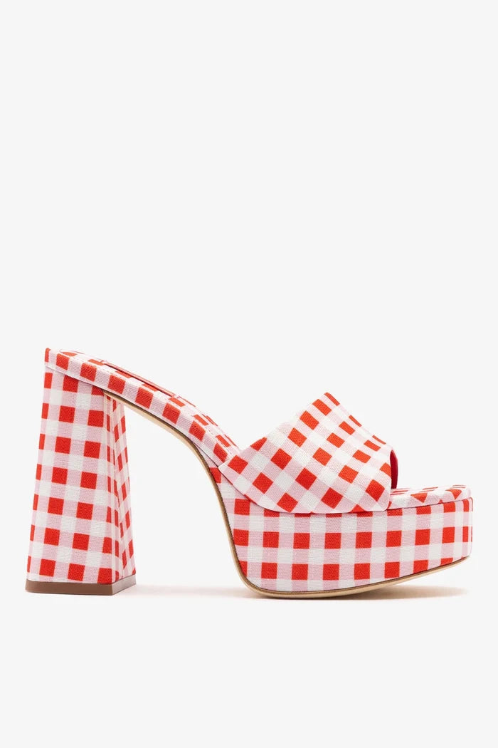Dolly Platform Mule Scarlet Printed Fabric Mule Larroudé
