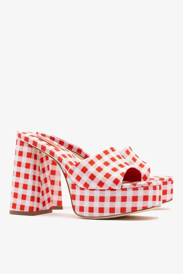 Dolly Platform Mule Scarlet Printed Fabric Mule Larroudé