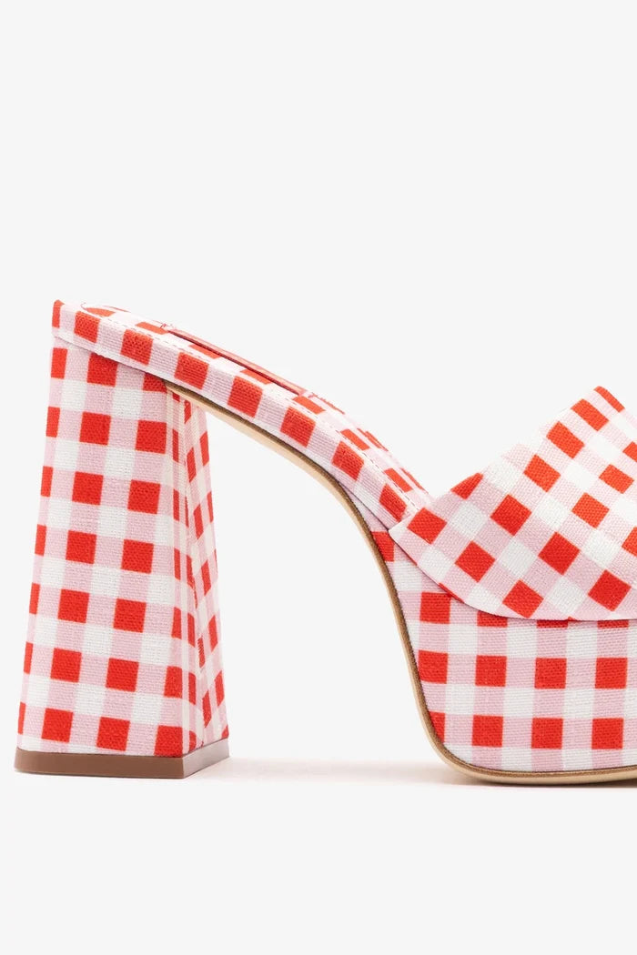 Dolly Platform Mule Scarlet Printed Fabric Mule Larroudé
