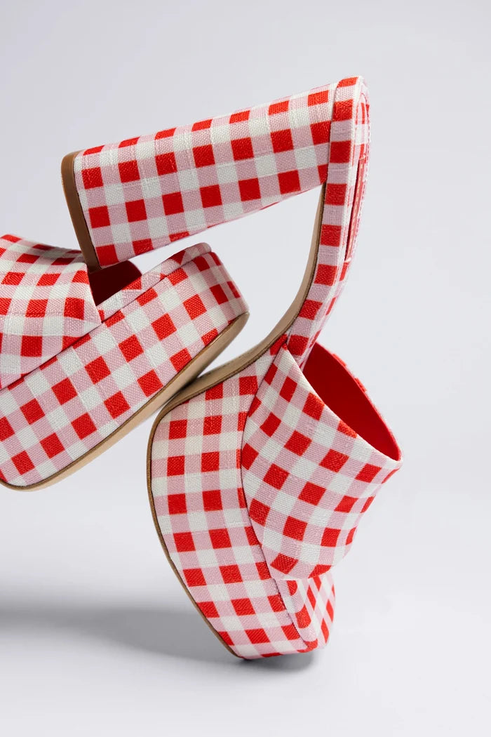 Dolly Platform Mule Scarlet Printed Fabric Mule Larroudé