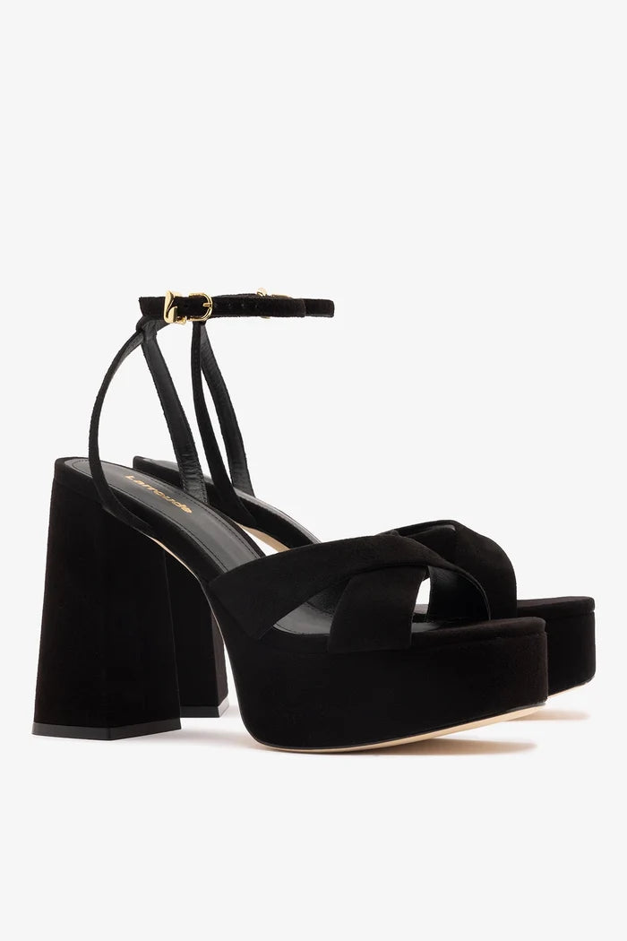 Dolly X Platform Sandal In Black Suede Sandal Larroudé