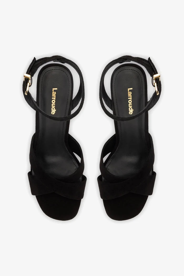 Dolly X Platform Sandal In Black Suede Sandal Larroudé