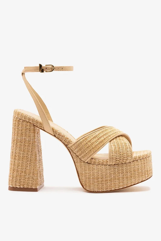 Dolly X Platform Sandal In Natural Raffia Sandal Larroudé