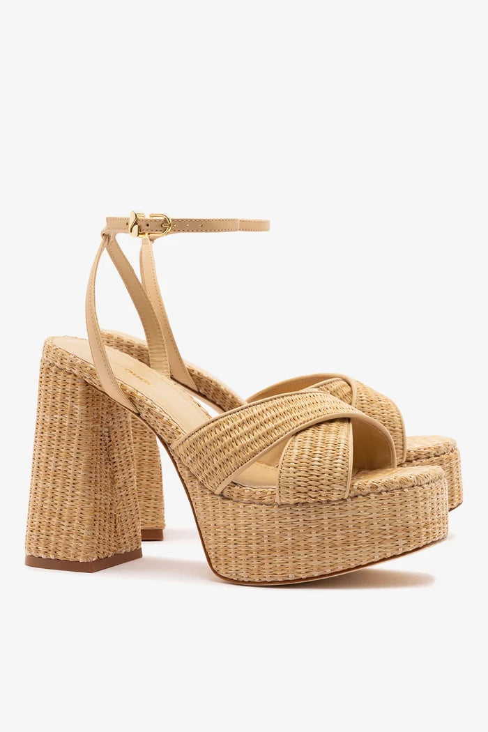 Dolly X Platform Sandal In Natural Raffia Sandal Larroudé