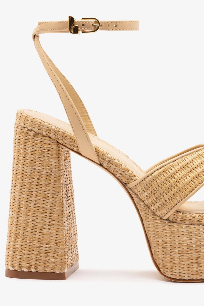 Dolly X Platform Sandal In Natural Raffia Sandal Larroudé