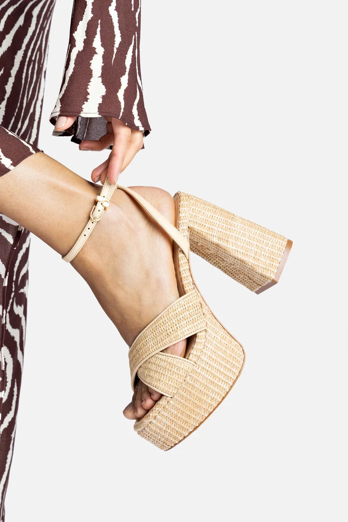 Dolly X Platform Sandal In Natural Raffia Sandal Larroudé