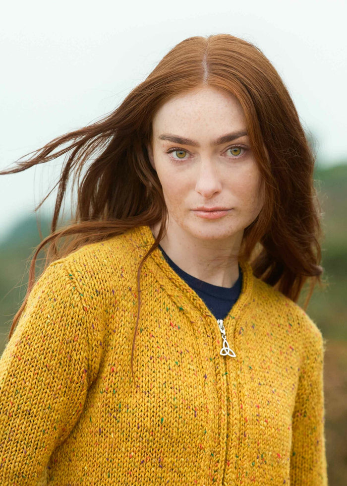 Donegal Wool Trinity Zip Cardigan | Gold