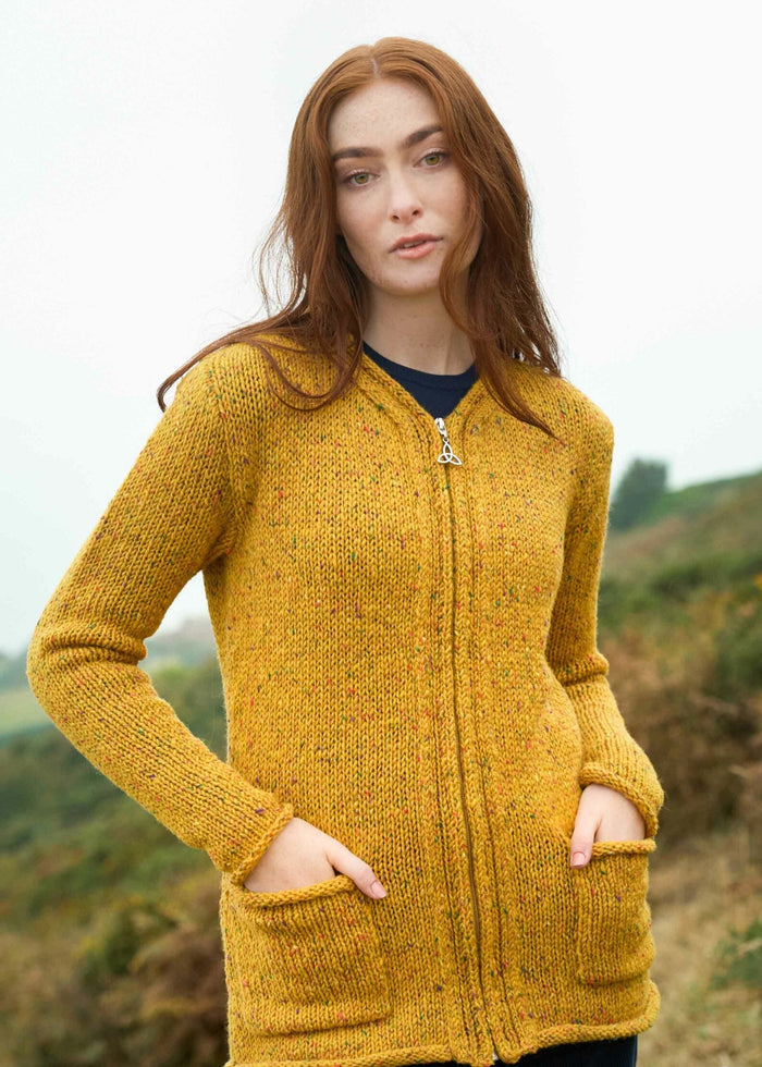 Donegal Wool Trinity Zip Cardigan | Gold