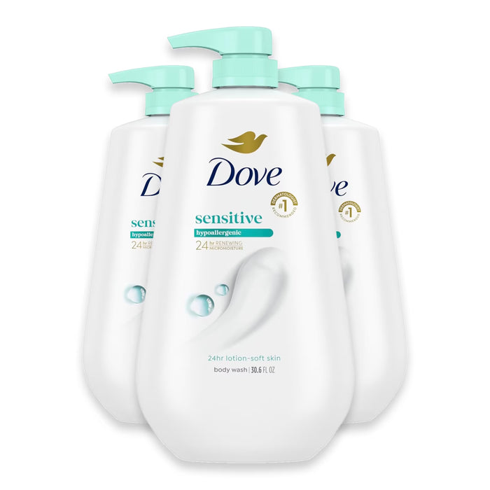 Dove Sensitive Skin Hypoallergenic Moisturizing Body Wash with Pump 30.6 oz - 3 Pack