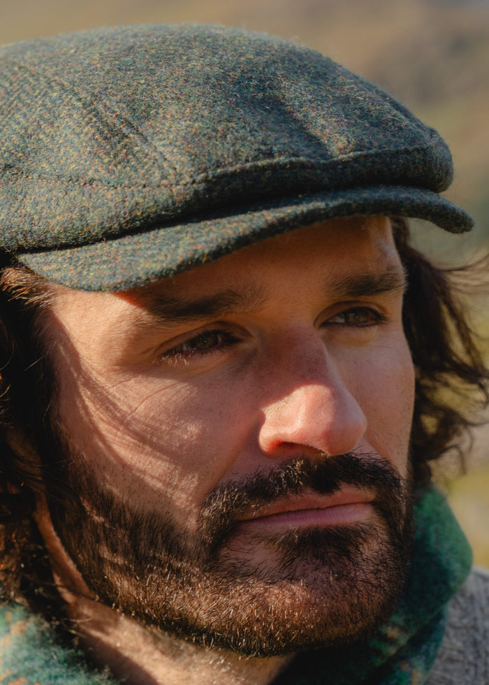 Driving Cap Forest Green Herringbone