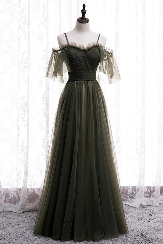 Elegant Prom Dress 2023 for Women A-line Off the Shoulder Spaghetti Straps Tulle with Pleats