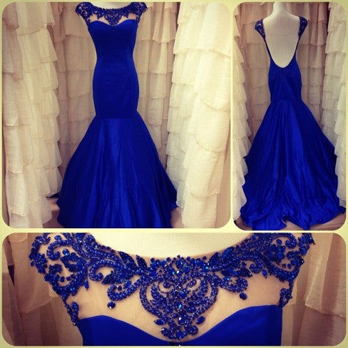 Elegant Prom Dress 2024 Illusion Neck Beaded Open Back Satin