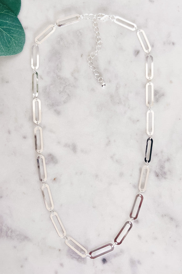 Elongated Silver Paperclip Necklace