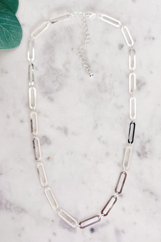 Elongated Silver Paperclip Necklace