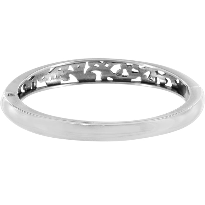 Brighton bangle bracelet with polished silver-tone finish and openwork scroll detailing along inner edge on a white background