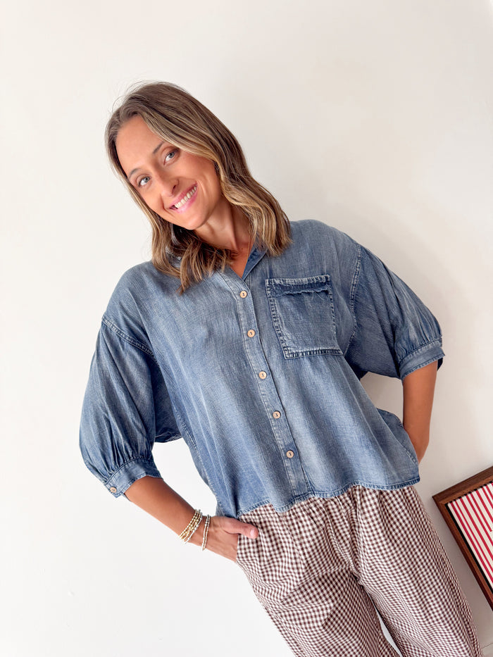 Mittoshop Elouise Dolman Sleeve Denim Blouse – women's blouse