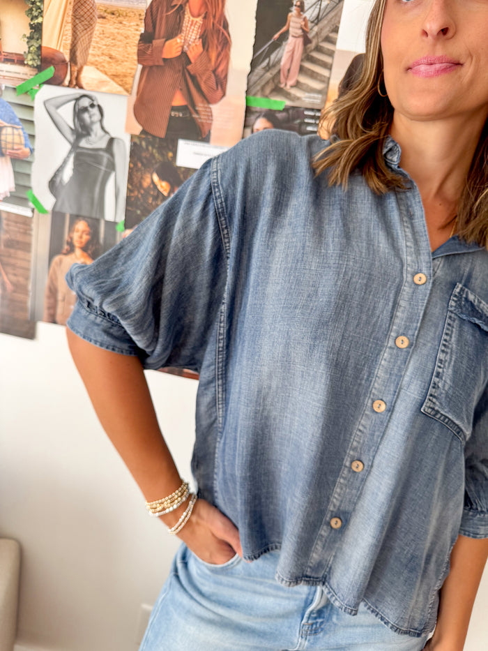 Mittoshop Elouise Dolman Sleeve Denim Blouse – women's blouse
