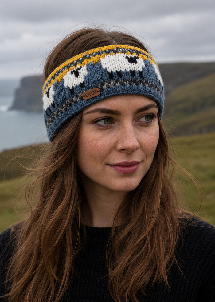 Erin Aran Sheep Headband | Blue & Yellow
