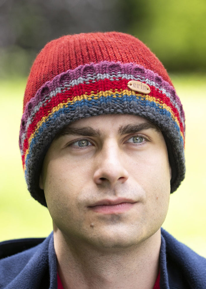 Erin Men's Rib Pullon Turnup Hat | Red