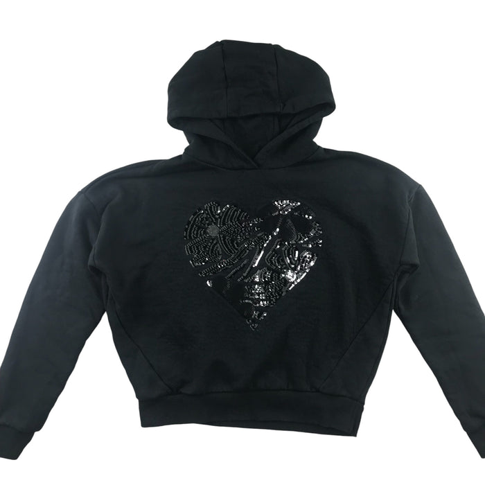 F&F 12-13 years black cropped sequin heart hoodie