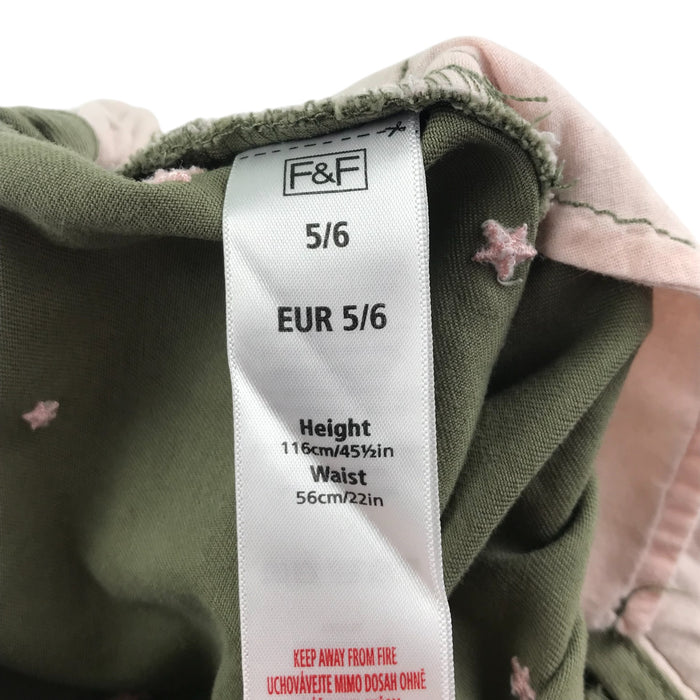 F&F 5-6 years khaki green star embroided cotton shorts