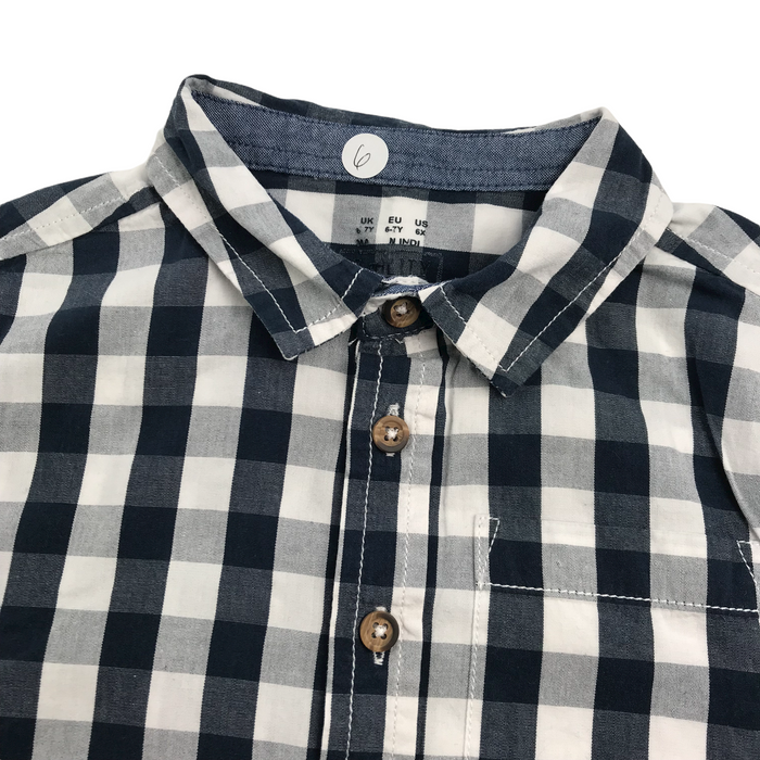 F&F 6 years navy blue and white checked short sleeve shirt