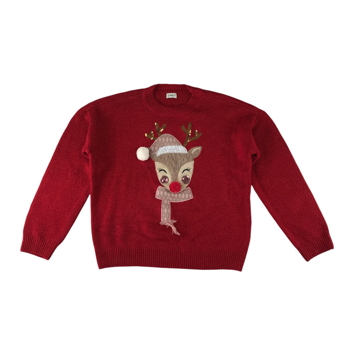 F&F festive jumper 10-11 years red reindeer patchwork