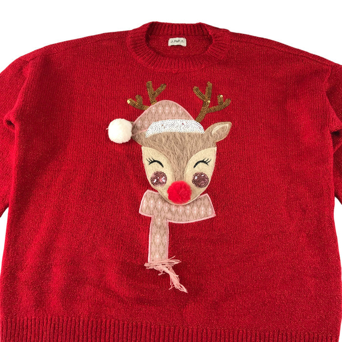 F&F festive jumper 10-11 years red reindeer patchwork
