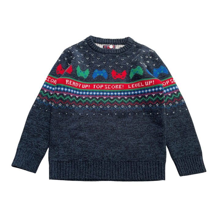 F&F festive jumper 6-7 years navy gaming pattern