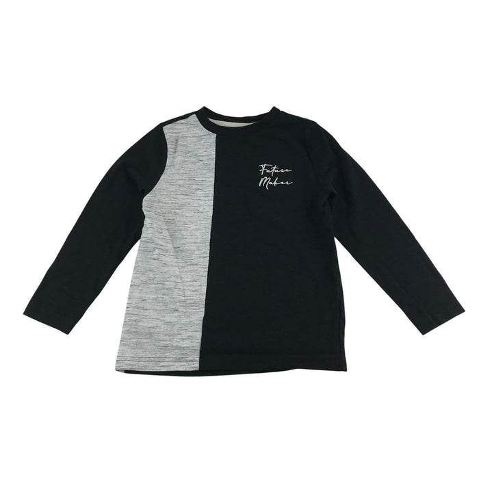 F&F t-shirt 5-6 years grey black long sleeve embroidery text