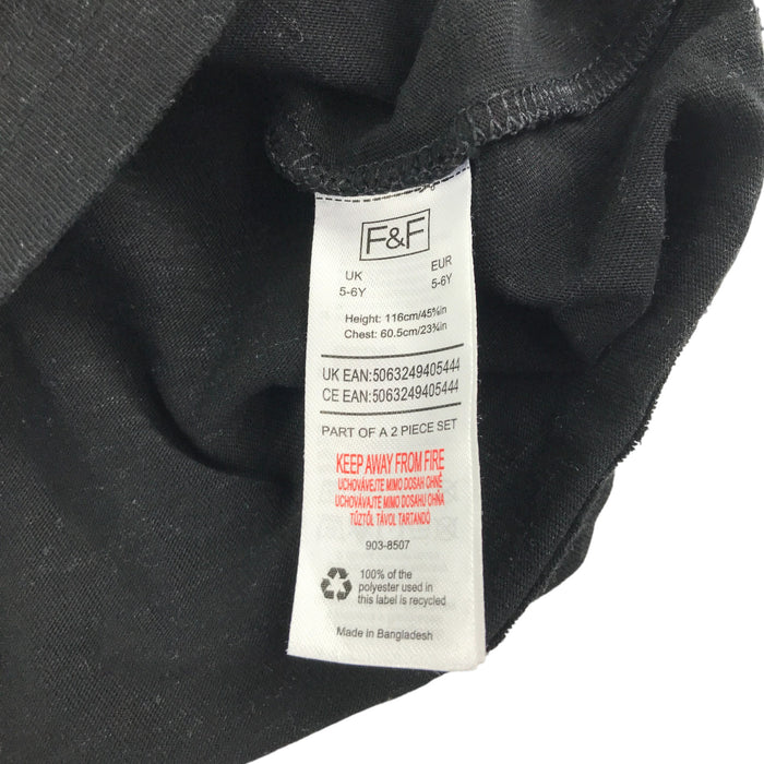 F&F t-shirt 5-6 years grey black long sleeve embroidery text