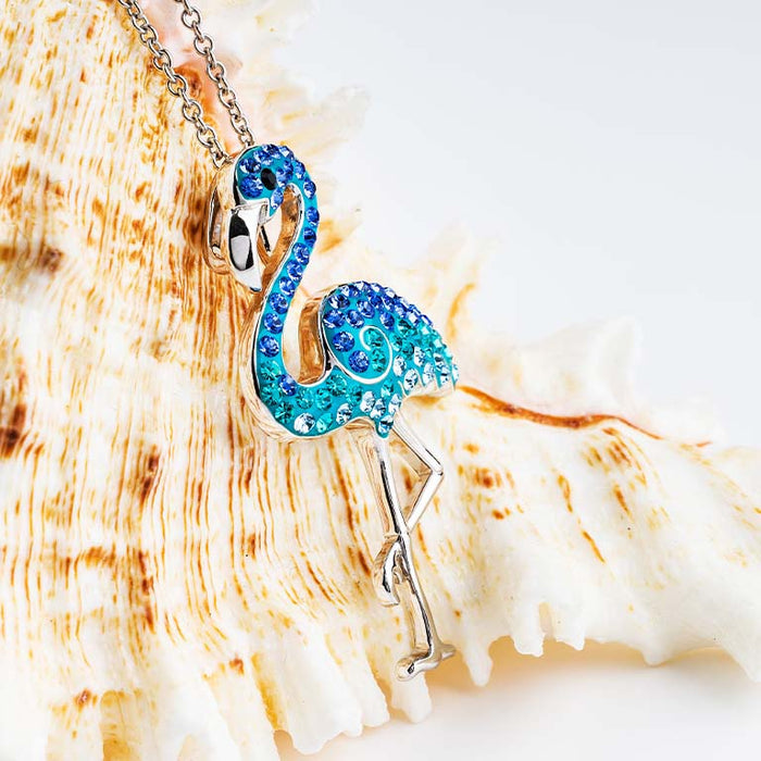 Blue Flamingo Pendant in Sterling Silver