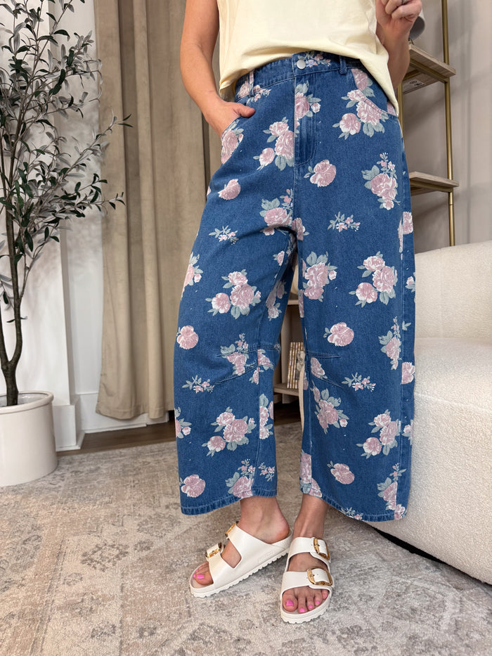 Floral Denim Wide Leg Jeans