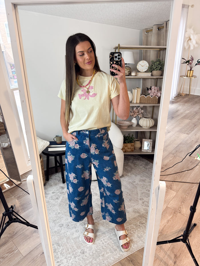 Floral Denim Wide Leg Jeans