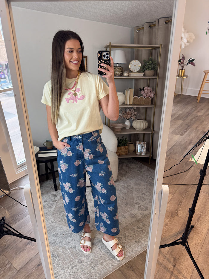 Floral Denim Wide Leg Jeans