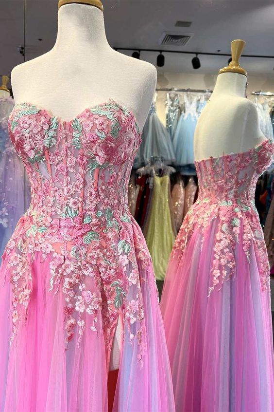 Floral Prom Dress 2024 Sweetheart Lace Appliques Tulle