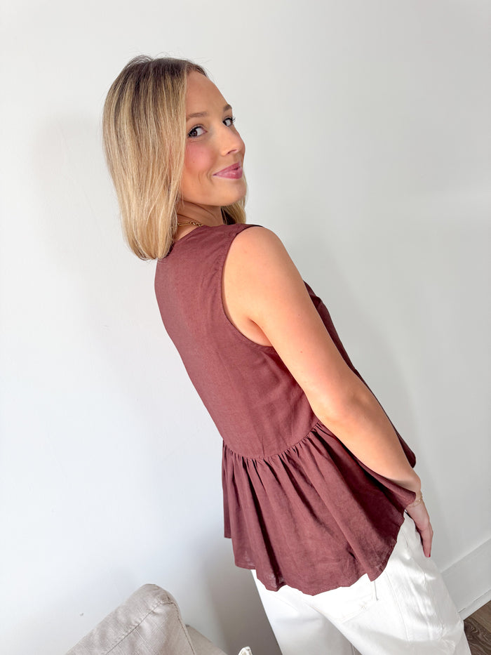 Be Cool Flowy Button Up Chocolate Blouse – women's tank top
