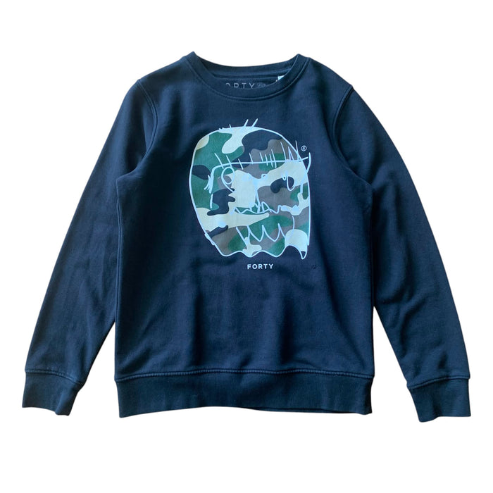 Forty 9-11 years black sweater crew neck print cotton polyester