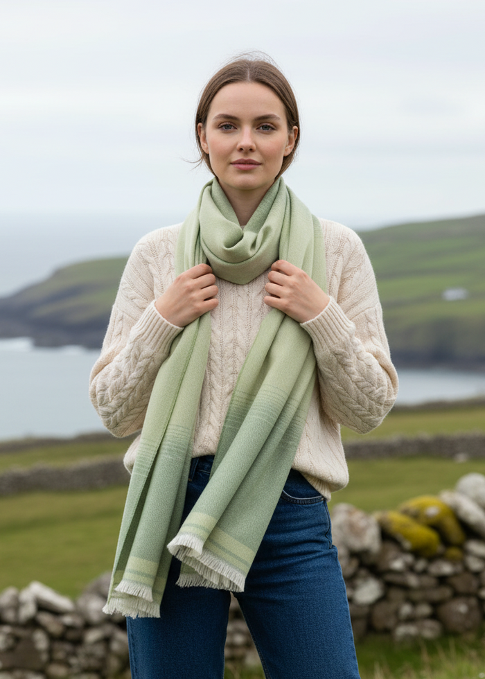 Foxford Blanket Edge Green Extra-Fine Merino Scarf