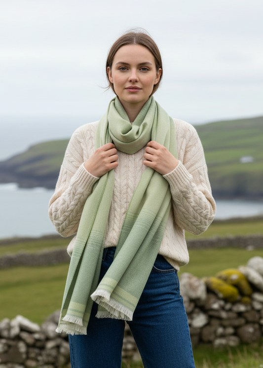Foxford Blanket Edge Green Extra-Fine Merino Scarf